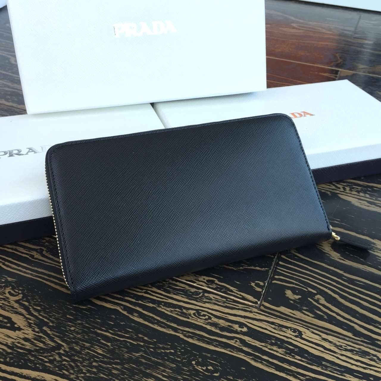 Prada Large Zipped Wallet In Black Saffiano Leather 524