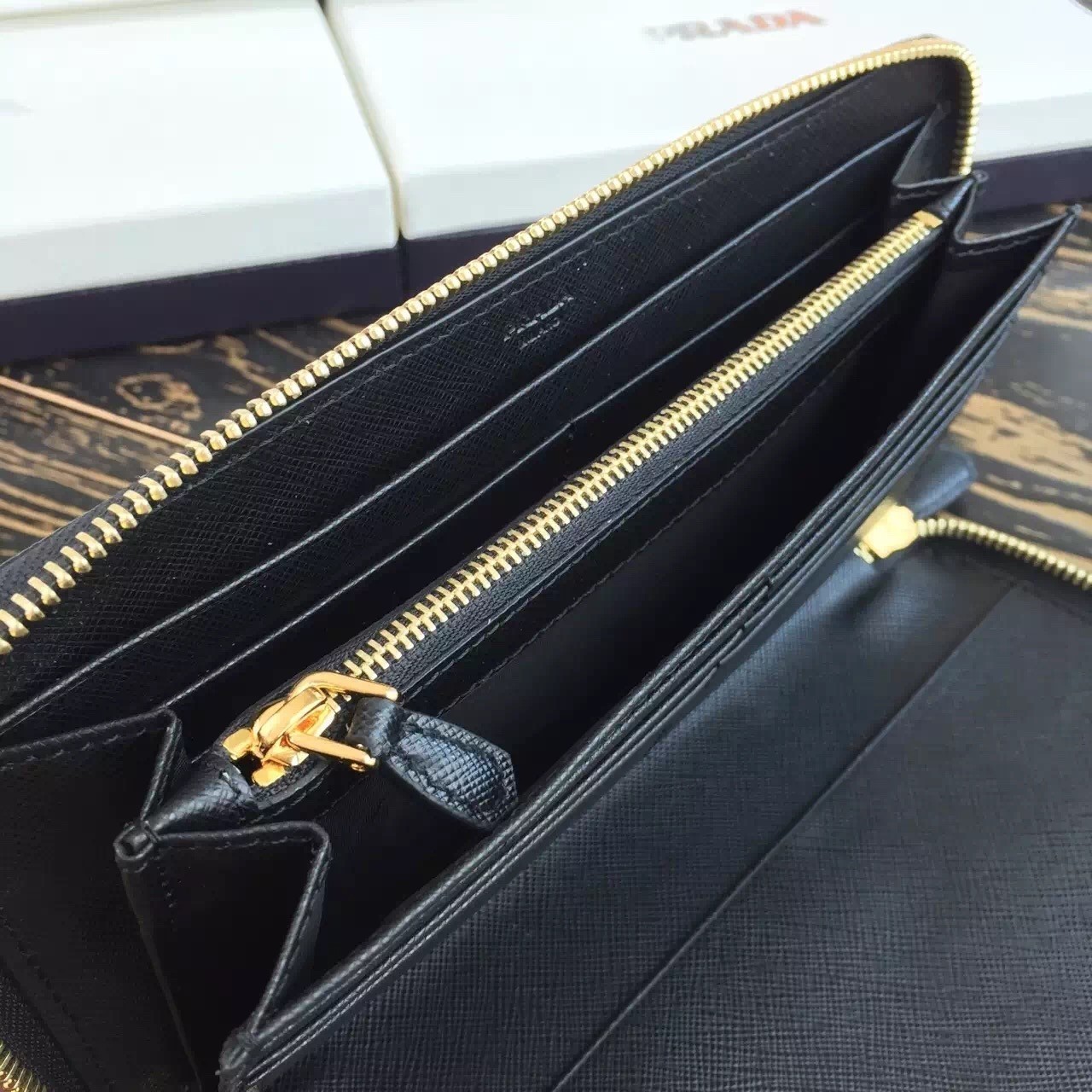 Prada Large Zipped Wallet In Black Saffiano Leather 524