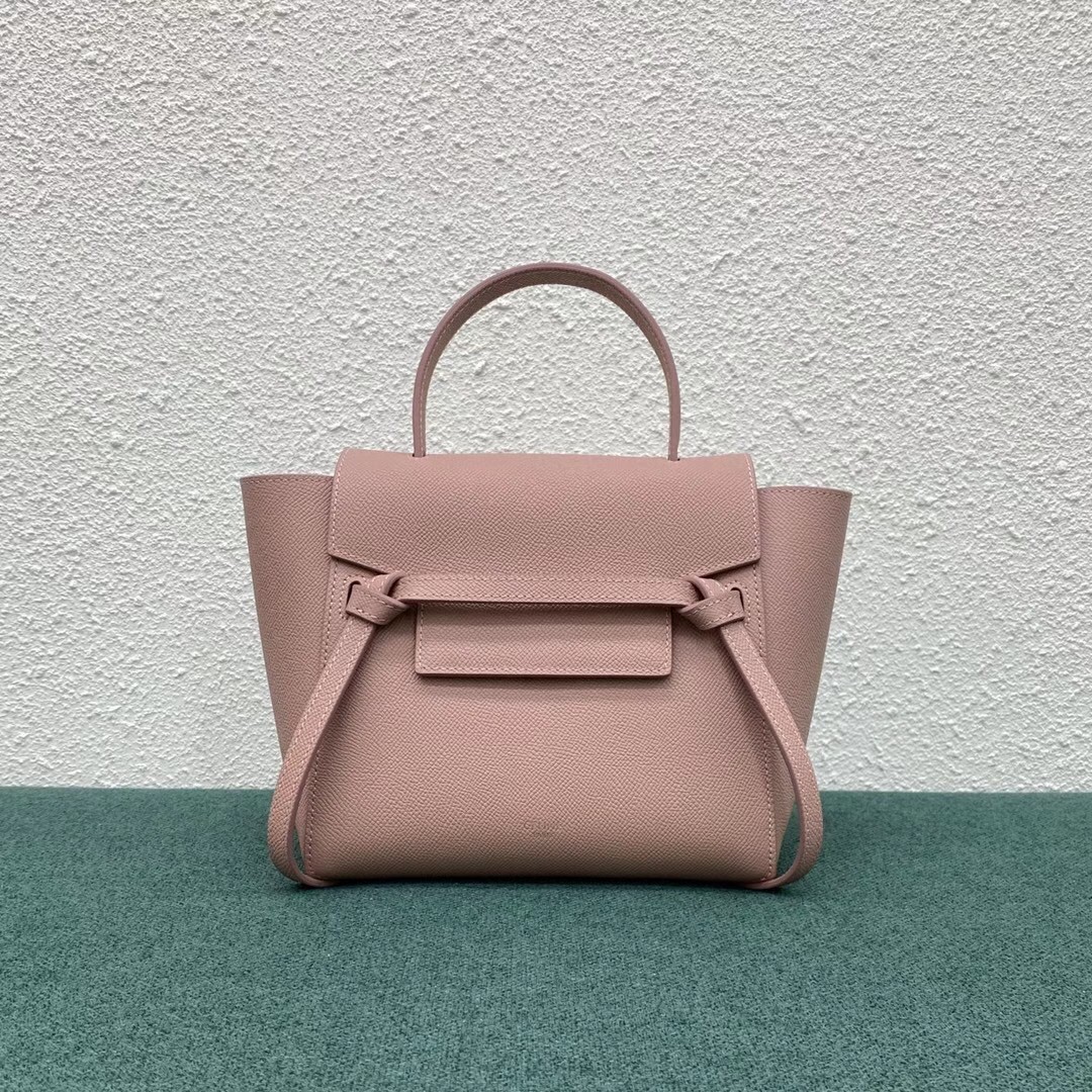 Celine Belt Nano Bag In Vintage Pink Grained Calfskin 094