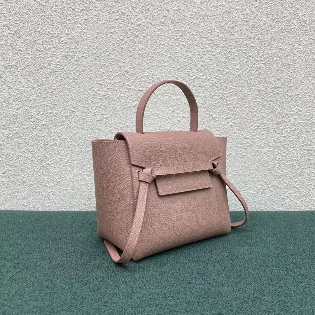 Celine Belt Nano Bag In Vintage Pink Grained Calfskin 094