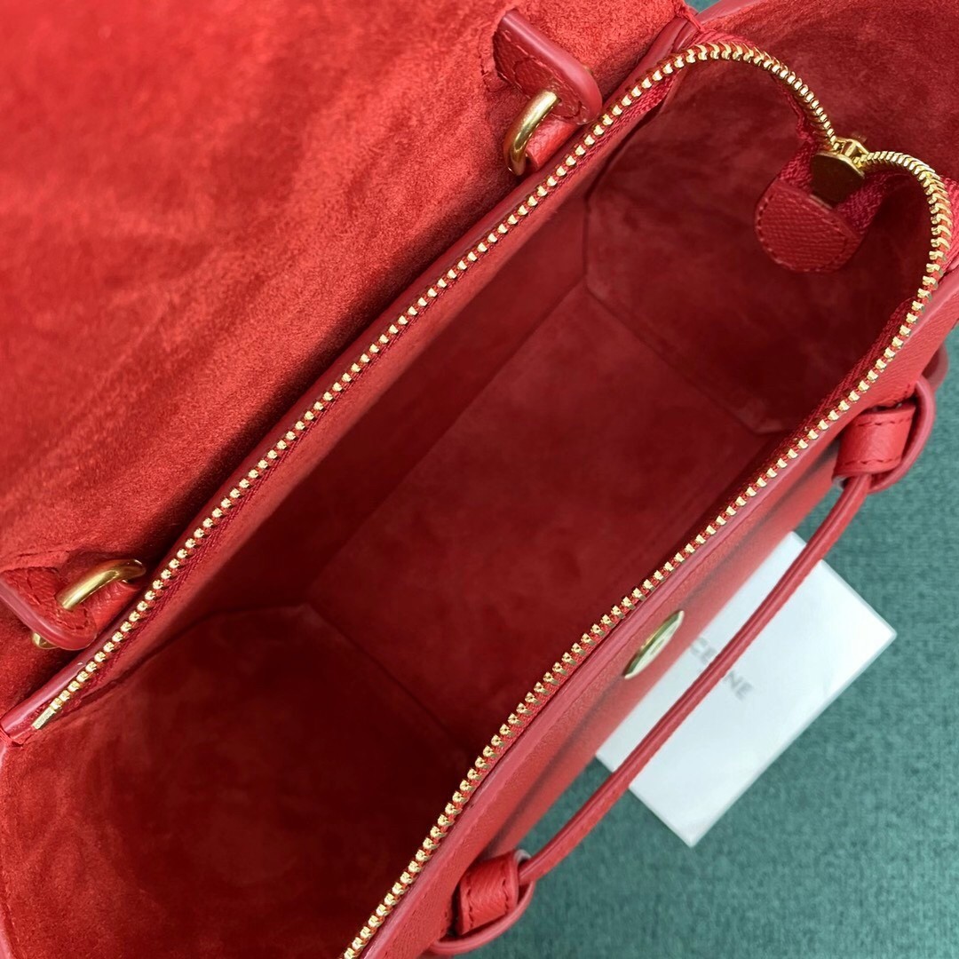 Celine Belt Nano Bag In Red Grained Calfskin 546