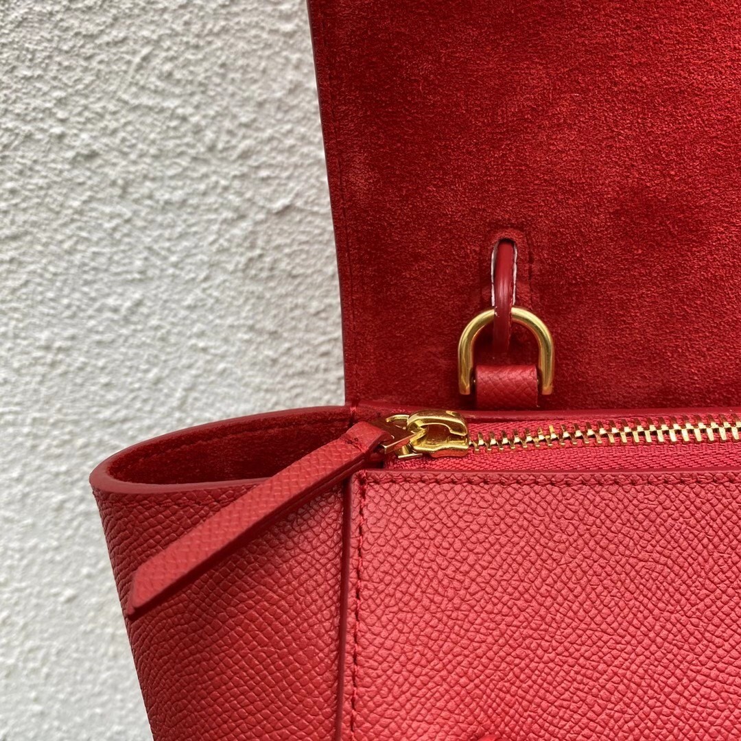 Celine Belt Nano Bag In Red Grained Calfskin 546