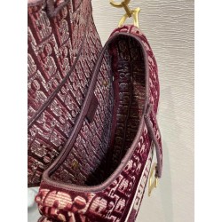 Dior Saddle Bag In Burgundy Dior Oblique Embroidered Velvet 172