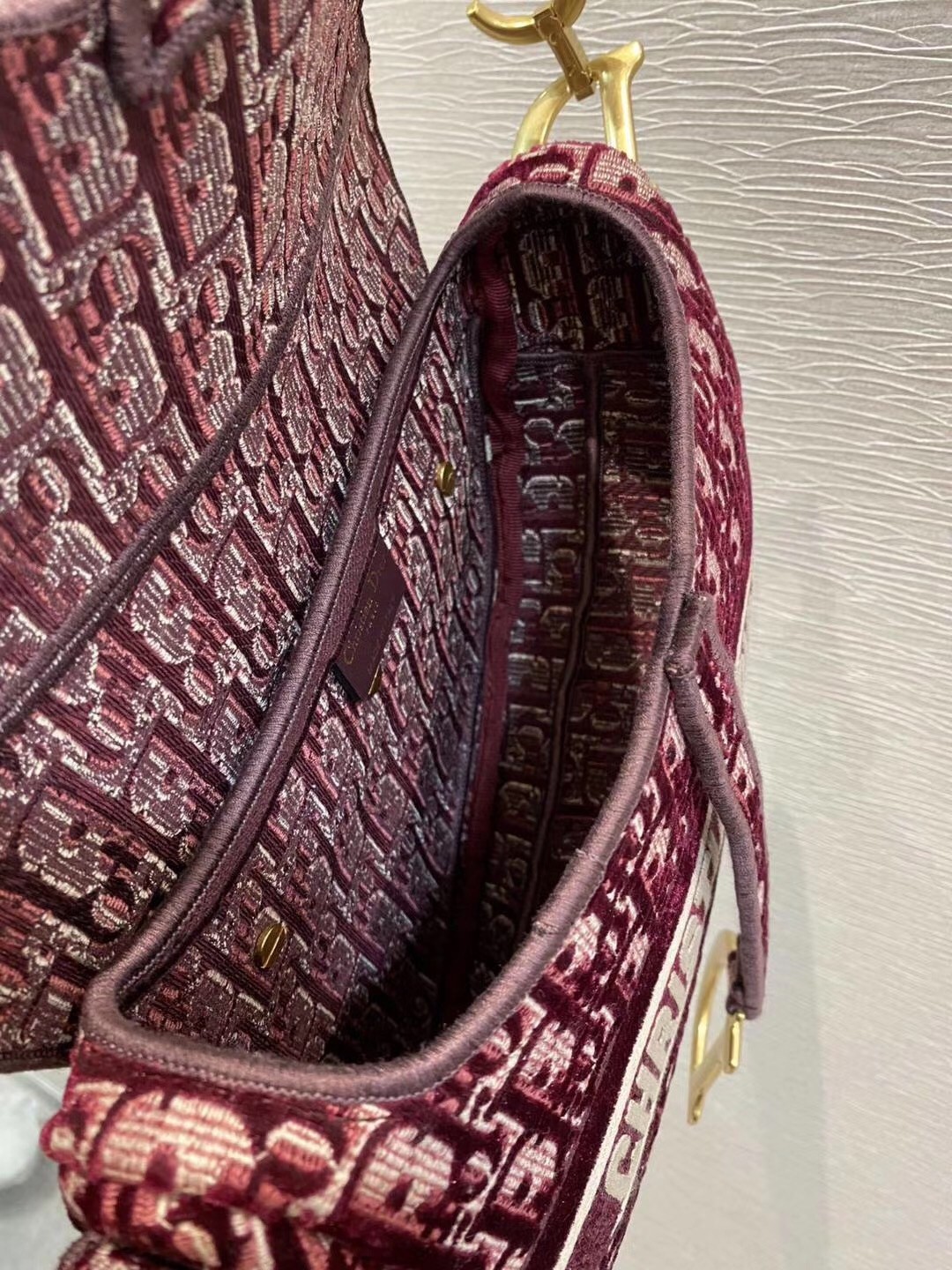 Dior Saddle Bag In Burgundy Dior Oblique Embroidered Velvet 172