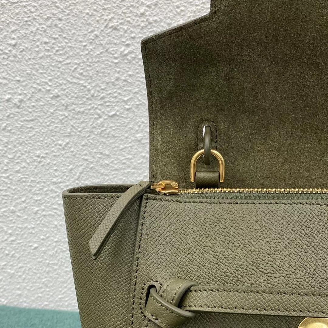 Celine Belt Nano Bag In Army Green Grained Calfskin 007