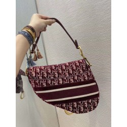 Dior Saddle Bag In Burgundy Dior Oblique Embroidered Velvet 172