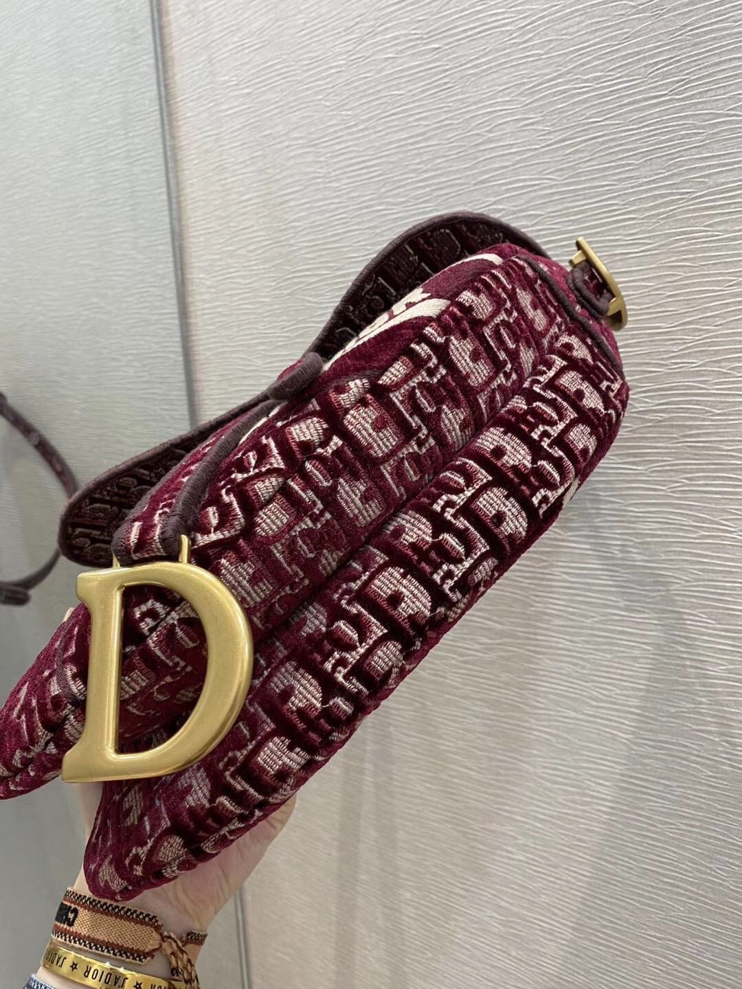 Dior Saddle Bag In Burgundy Dior Oblique Embroidered Velvet 172