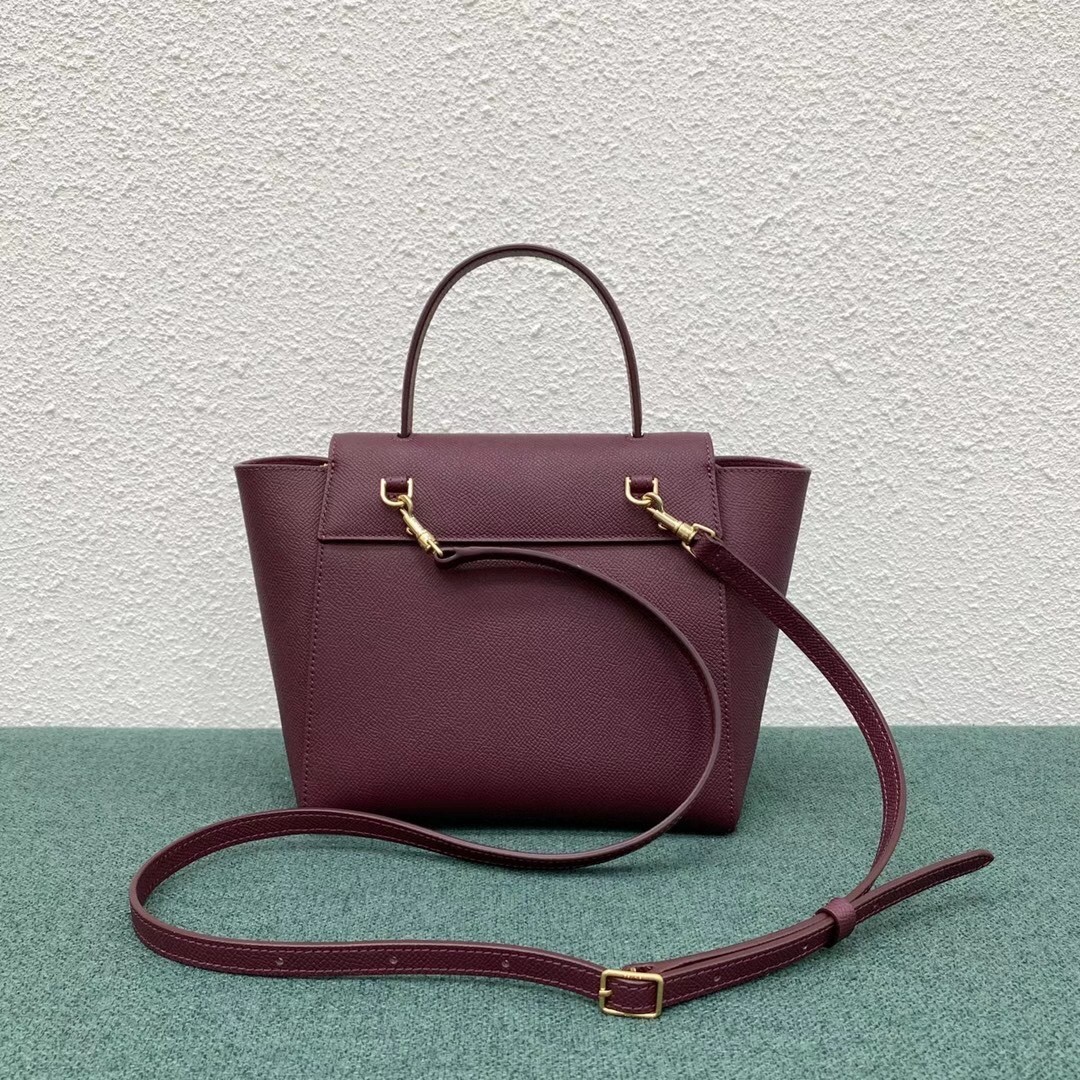 Celine Belt Nano Bag In Bordeaux Grained Calfskin 722