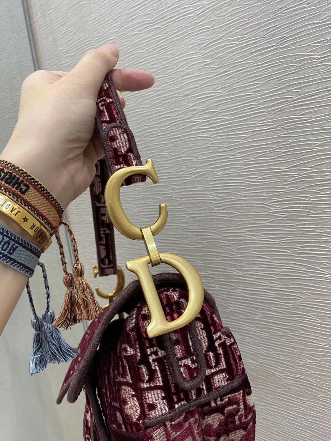 Dior Saddle Bag In Burgundy Dior Oblique Embroidered Velvet 172