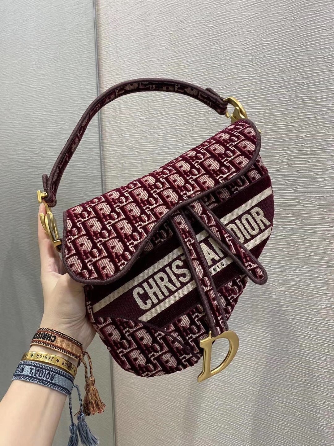 Dior Saddle Bag In Burgundy Dior Oblique Embroidered Velvet 172