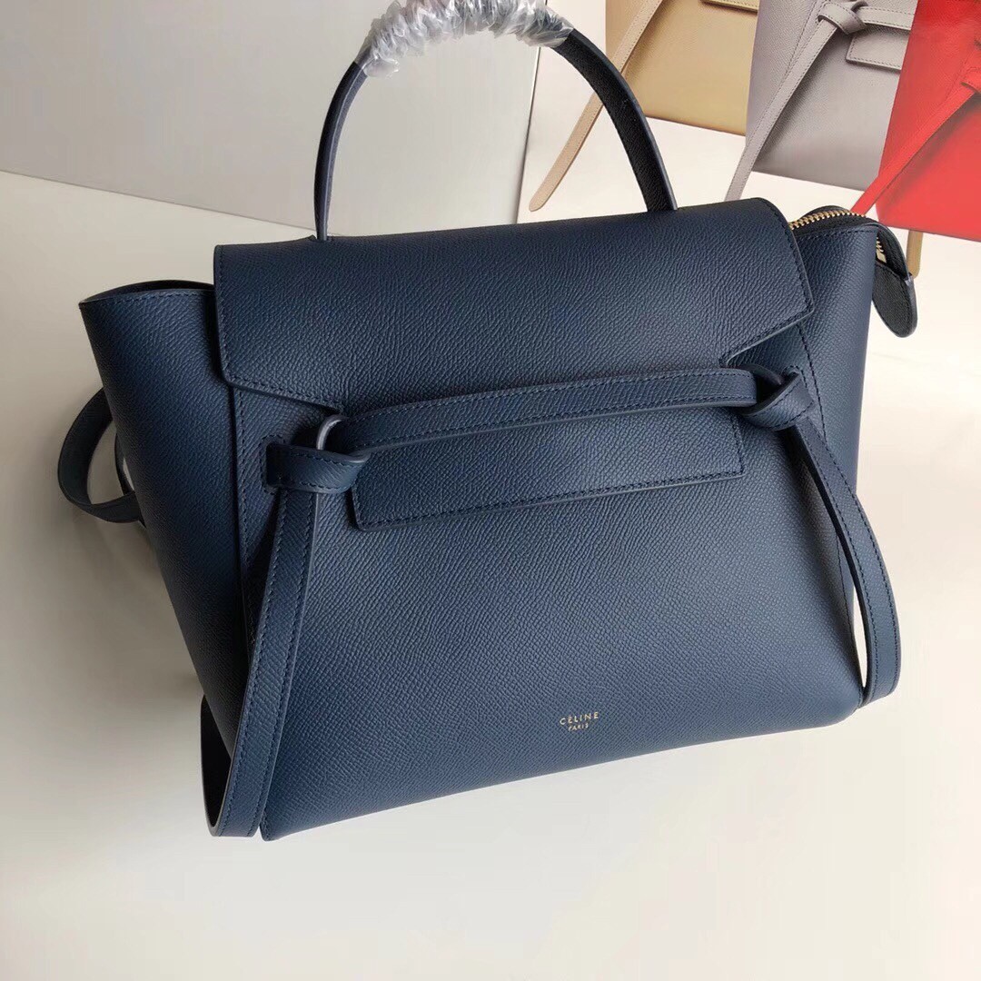 Celine Micro Belt Bag In Navy Blue Grained Calfskin 426