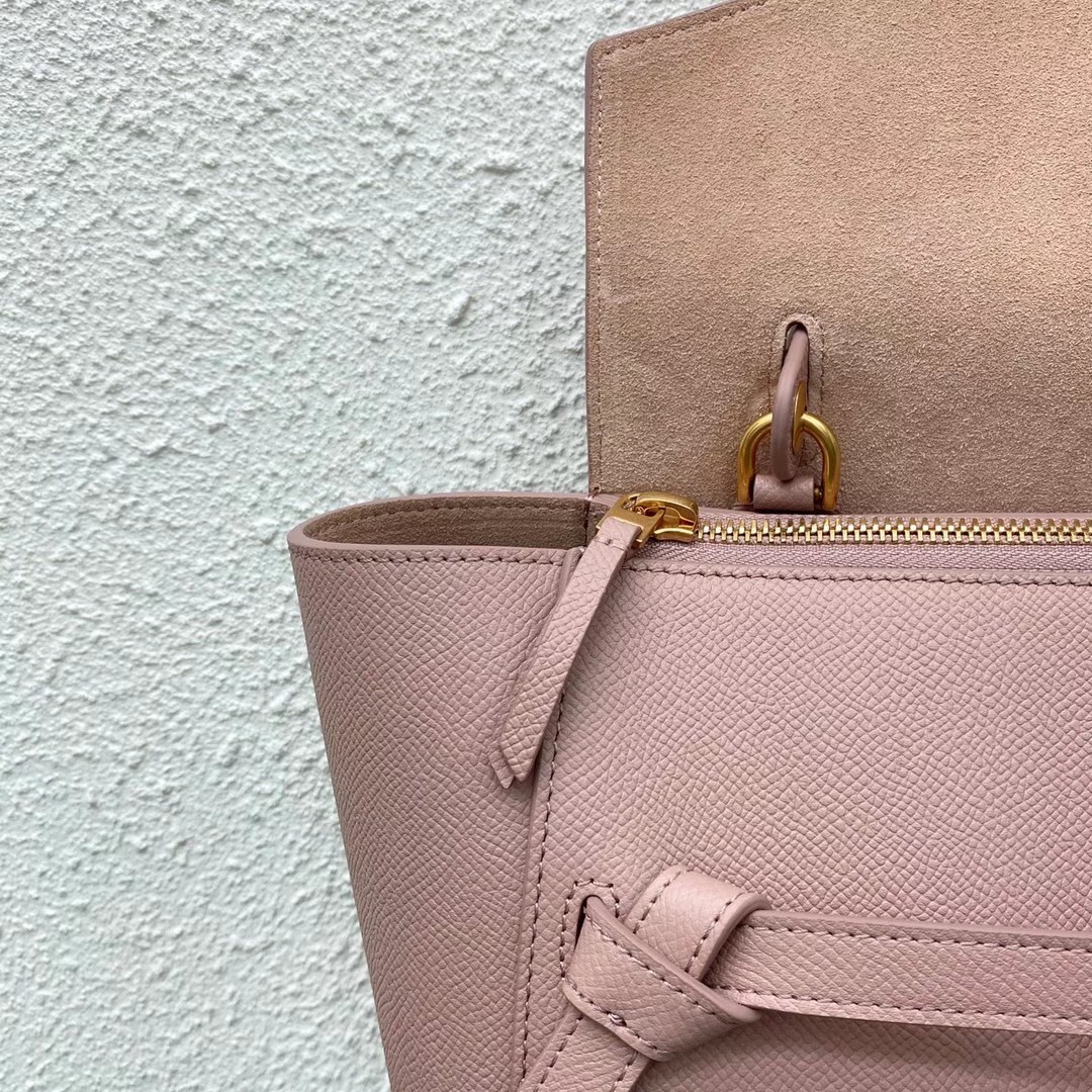 Celine Micro Belt Bag In Vintage Pink Grained Calfskin 568