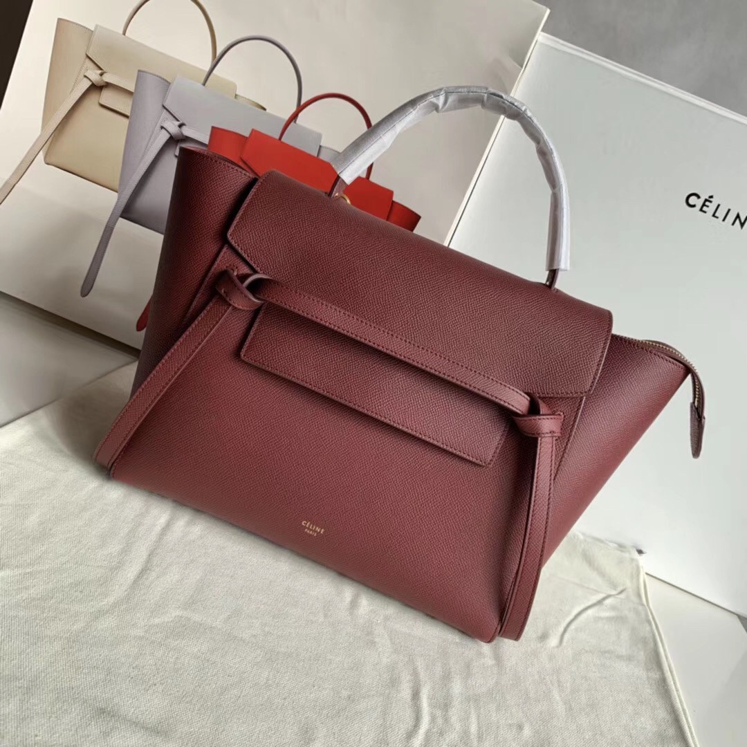 Celine Belt Mini Bag In Bordeaux Grained Calfskin 847