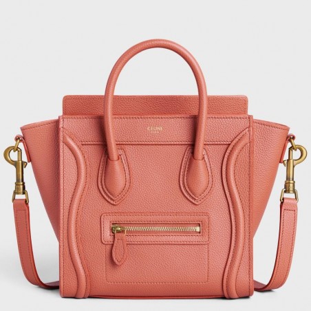 Celine Nano Luggage Tote Bag In Orange Drummed Calfskin 722