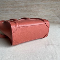 Celine Nano Luggage Tote Bag In Orange Drummed Calfskin 722