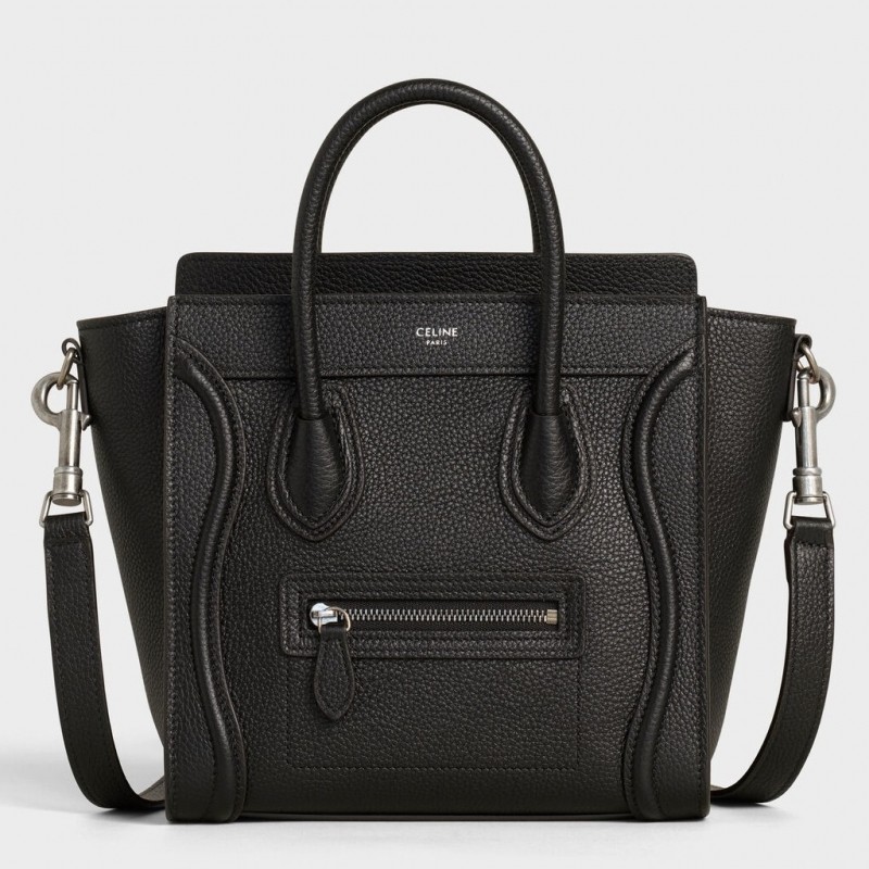 Celine Nano Luggage Tote Bag In Black Drummed Calfskin 943