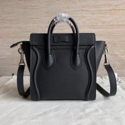 Celine Nano Luggage Tote Bag In Black Drummed Calfskin 943