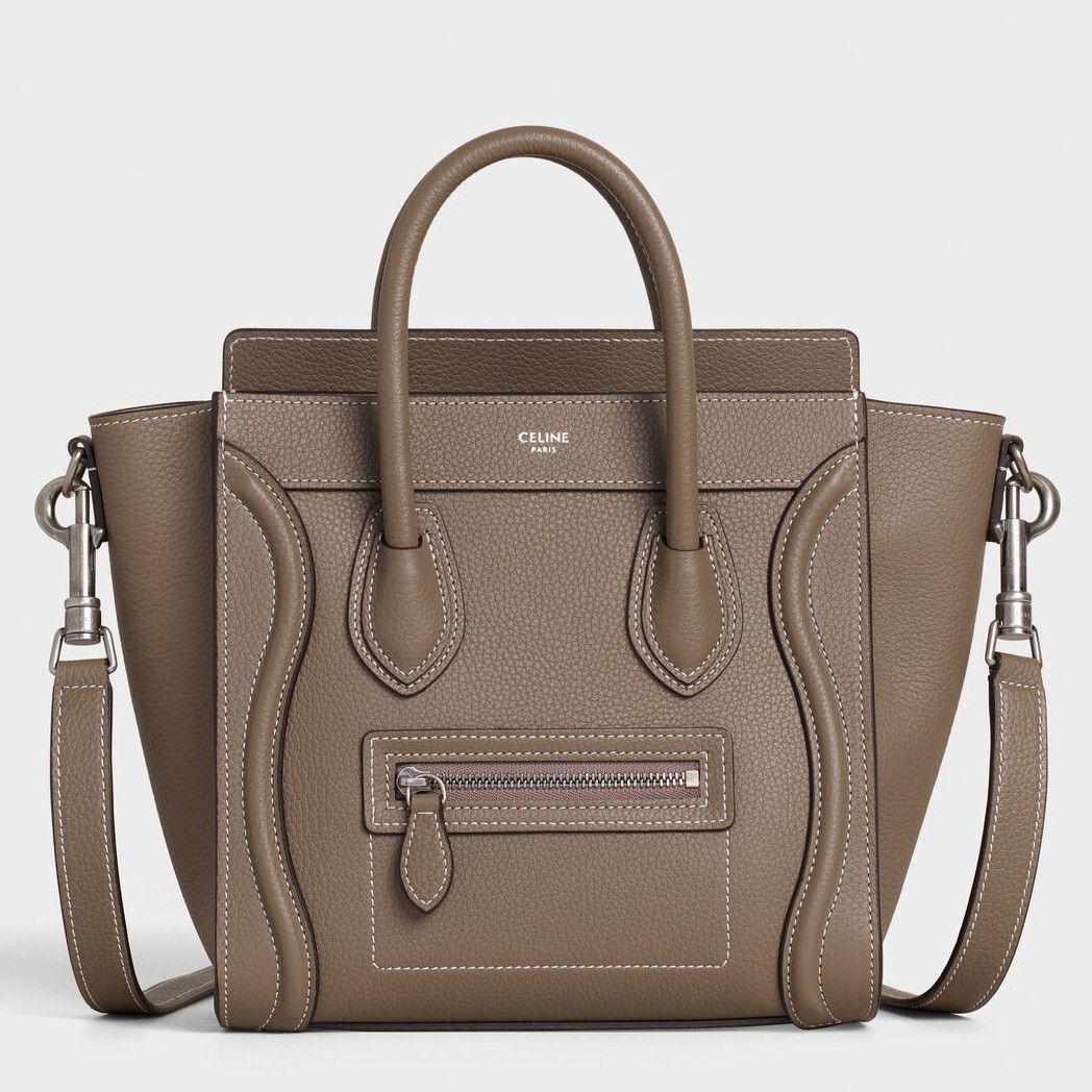 Celine Nano Luggage Tote Bag In Souris Drummed Calfskin 845