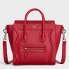 Celine Nano Luggage Tote Bag In Red Drummed Calfskin 891