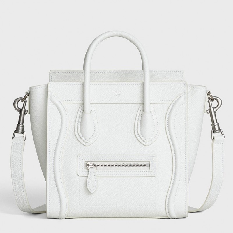 Celine Nano Luggage Tote Bag In White Drummed Calfskin 481