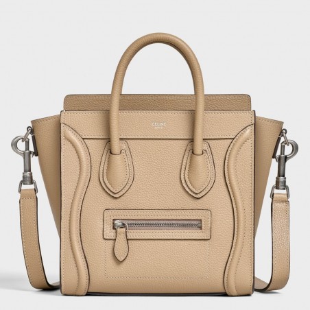 Celine Nano Luggage Tote Bag In Dune Drummed Calfskin 380