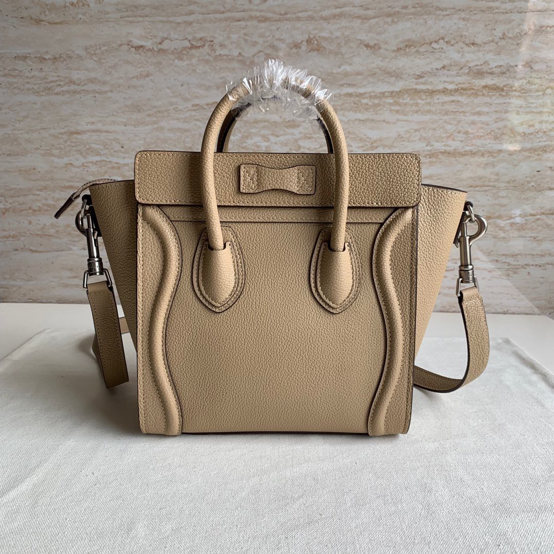 Celine Nano Luggage Tote Bag In Dune Drummed Calfskin 380