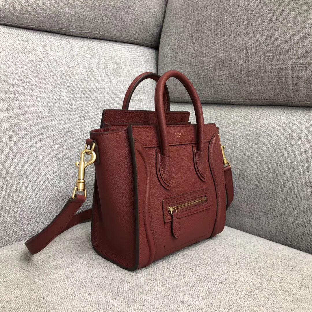 Celine Nano Luggage Tote Bag In Ruby Drummed Calfskin 405