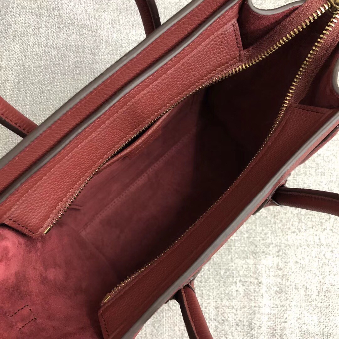 Celine Nano Luggage Tote Bag In Ruby Drummed Calfskin 405