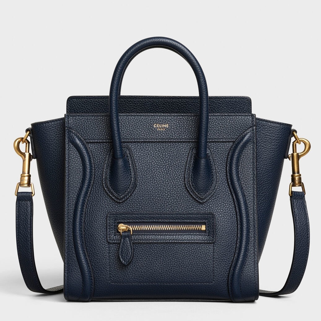 Celine Nano Luggage Tote Bag In Navy Blue Drummed Calfskin 542