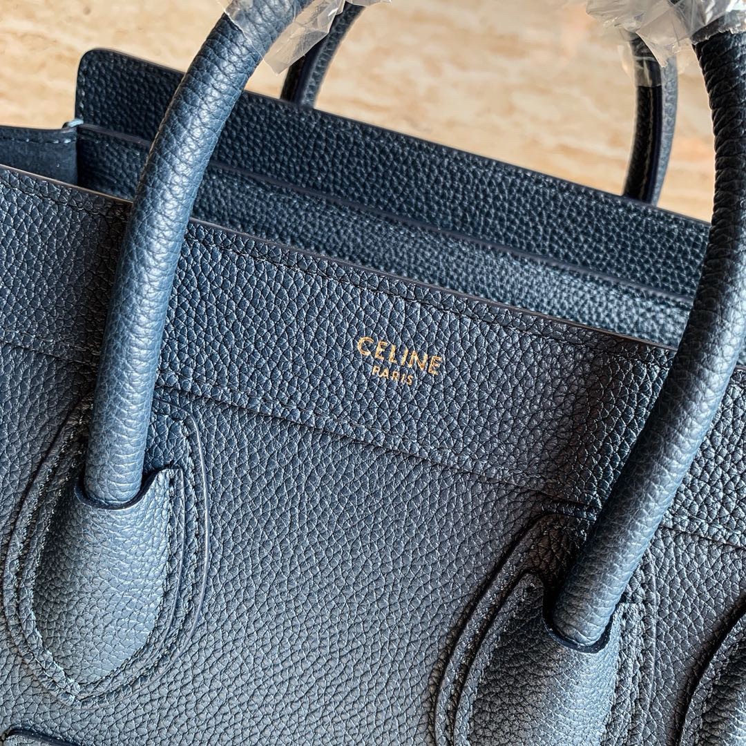 Celine Nano Luggage Tote Bag In Navy Blue Drummed Calfskin 542