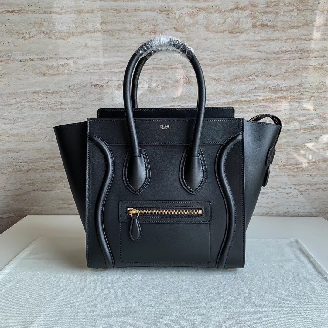 Celine Micro Luggage Tote Bag In Black Smooth Calfskin 863