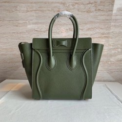 Celine Micro Luggage Tote Bag In Khaki Green Drummed Calfskin 408