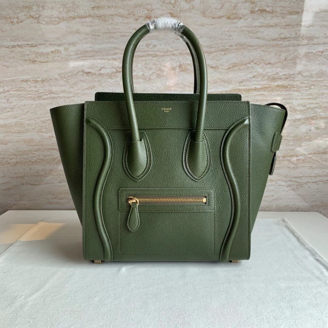 Celine Micro Luggage Tote Bag In Khaki Green Drummed Calfskin 408