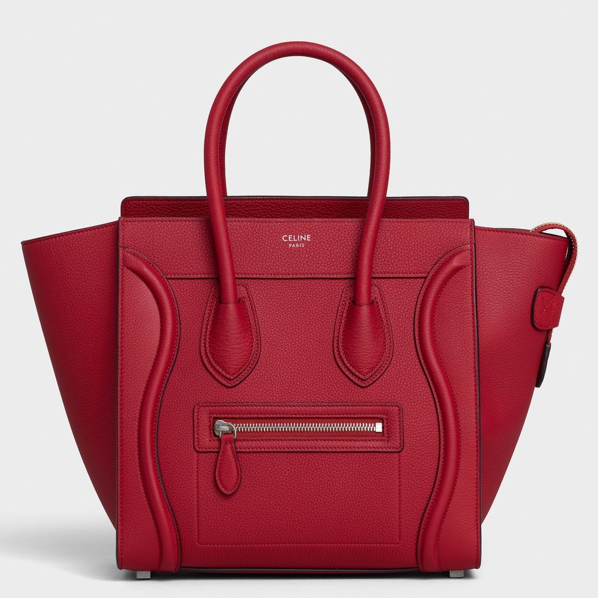 Celine Micro Luggage Tote Bag In Red Drummed Calfskin 430