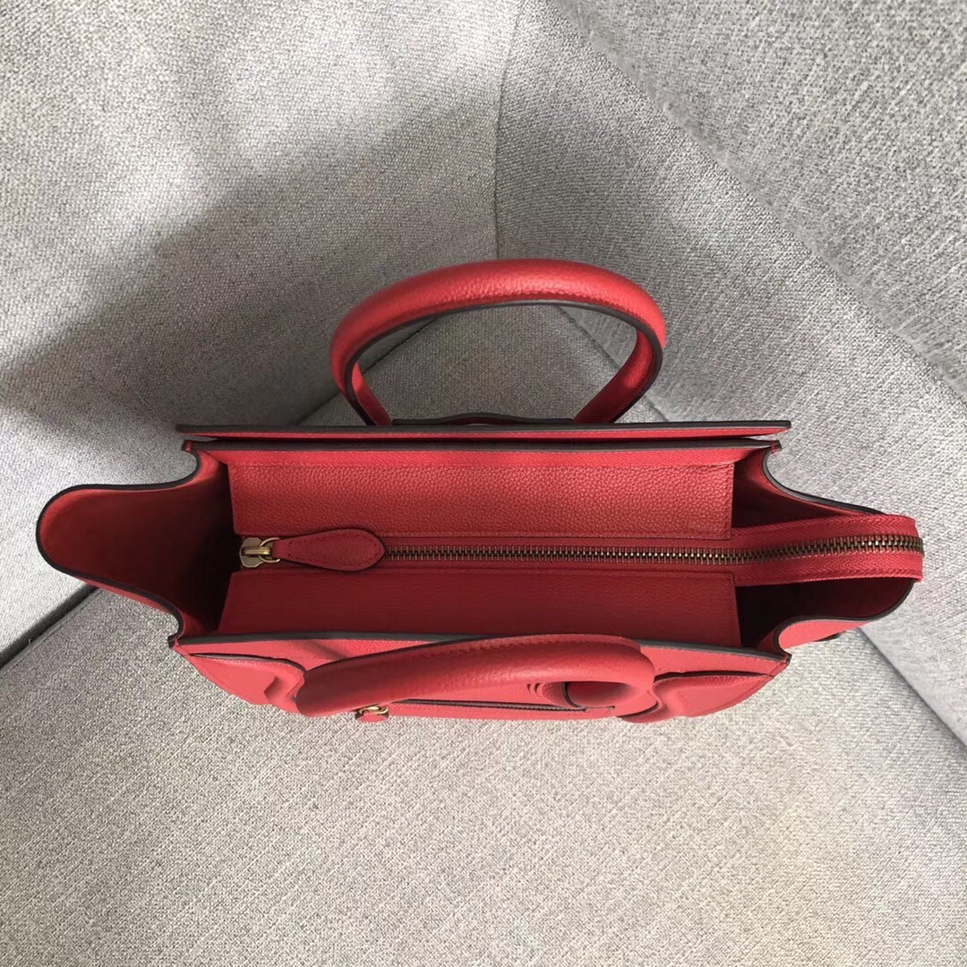 Celine Micro Luggage Tote Bag In Red Drummed Calfskin 430