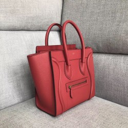 Celine Micro Luggage Tote Bag In Red Drummed Calfskin 430