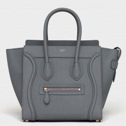 Celine Micro Luggage Tote Bag In Kohl Drummed Calfskin 305