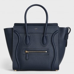 Celine Micro Luggage Tote Bag In Navy Blue Drummed Calfskin 676