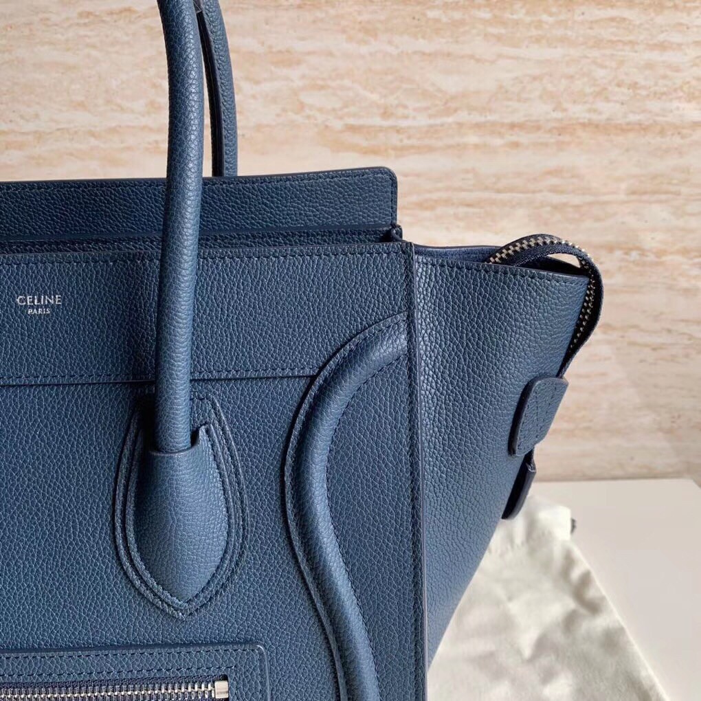 Celine Micro Luggage Tote Bag In Navy Blue Drummed Calfskin 676