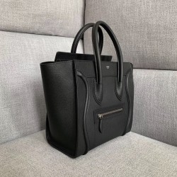 Celine Micro Luggage Tote Bag In Black Drummed Calfskin 730