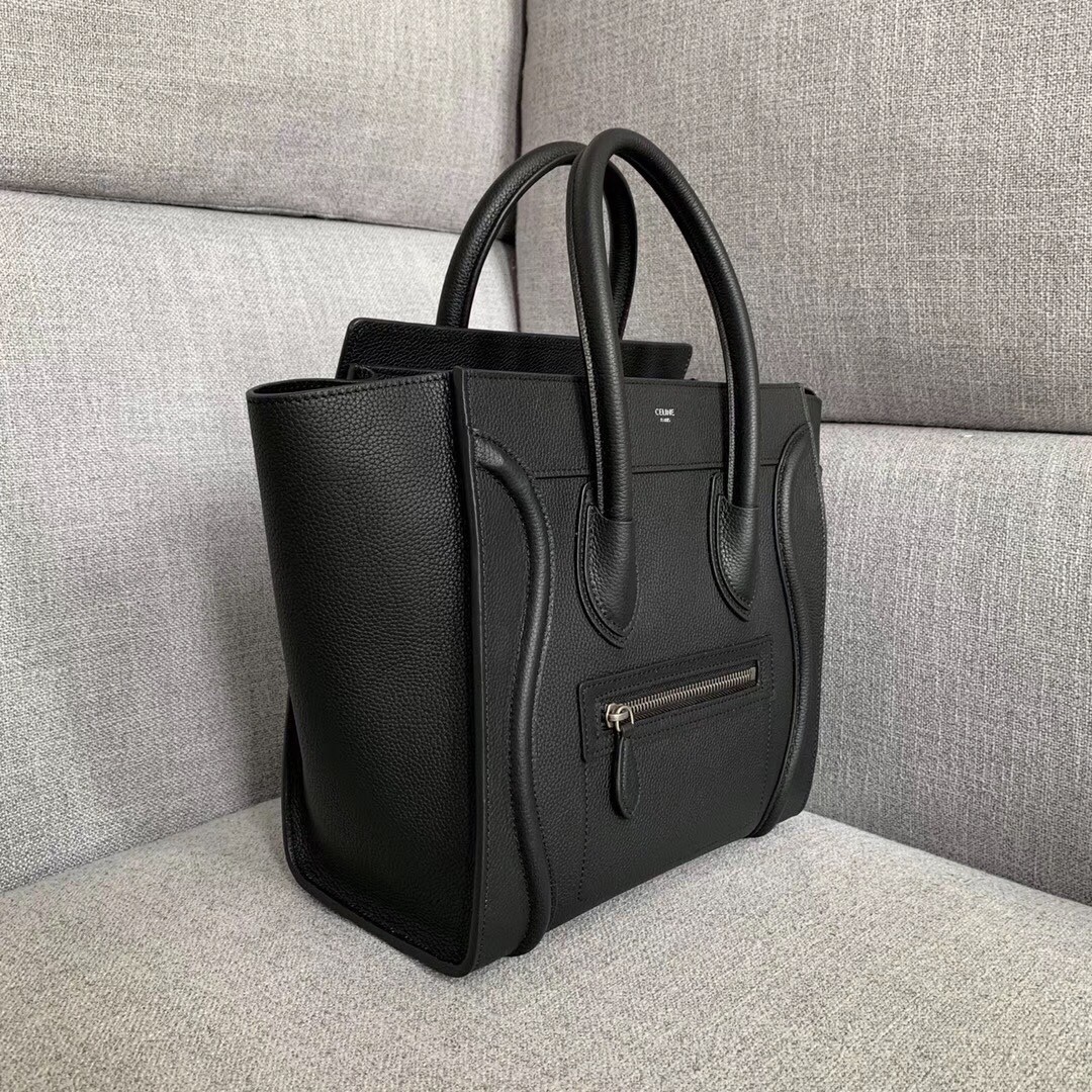 Celine Micro Luggage Tote Bag In Black Drummed Calfskin 730