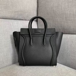 Celine Micro Luggage Tote Bag In Black Drummed Calfskin 730