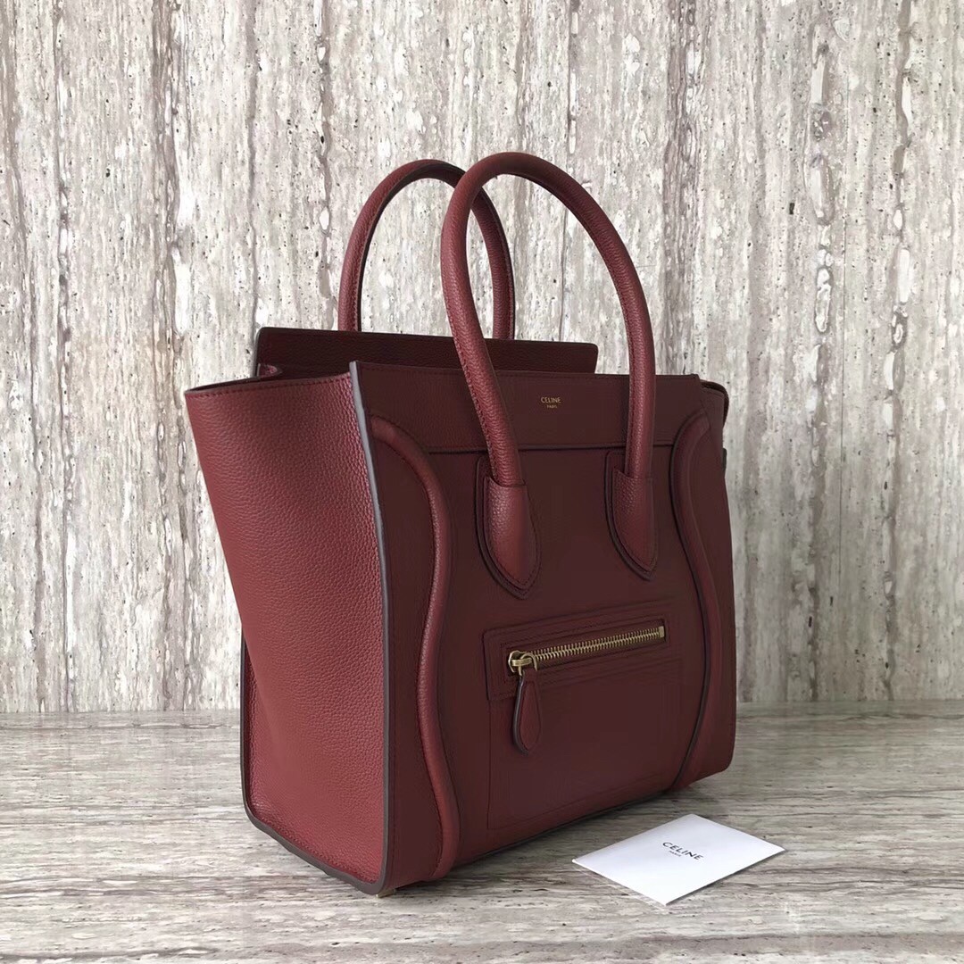 Celine Micro Luggage Tote Bag In Dark Red Drummed Calfskin 312