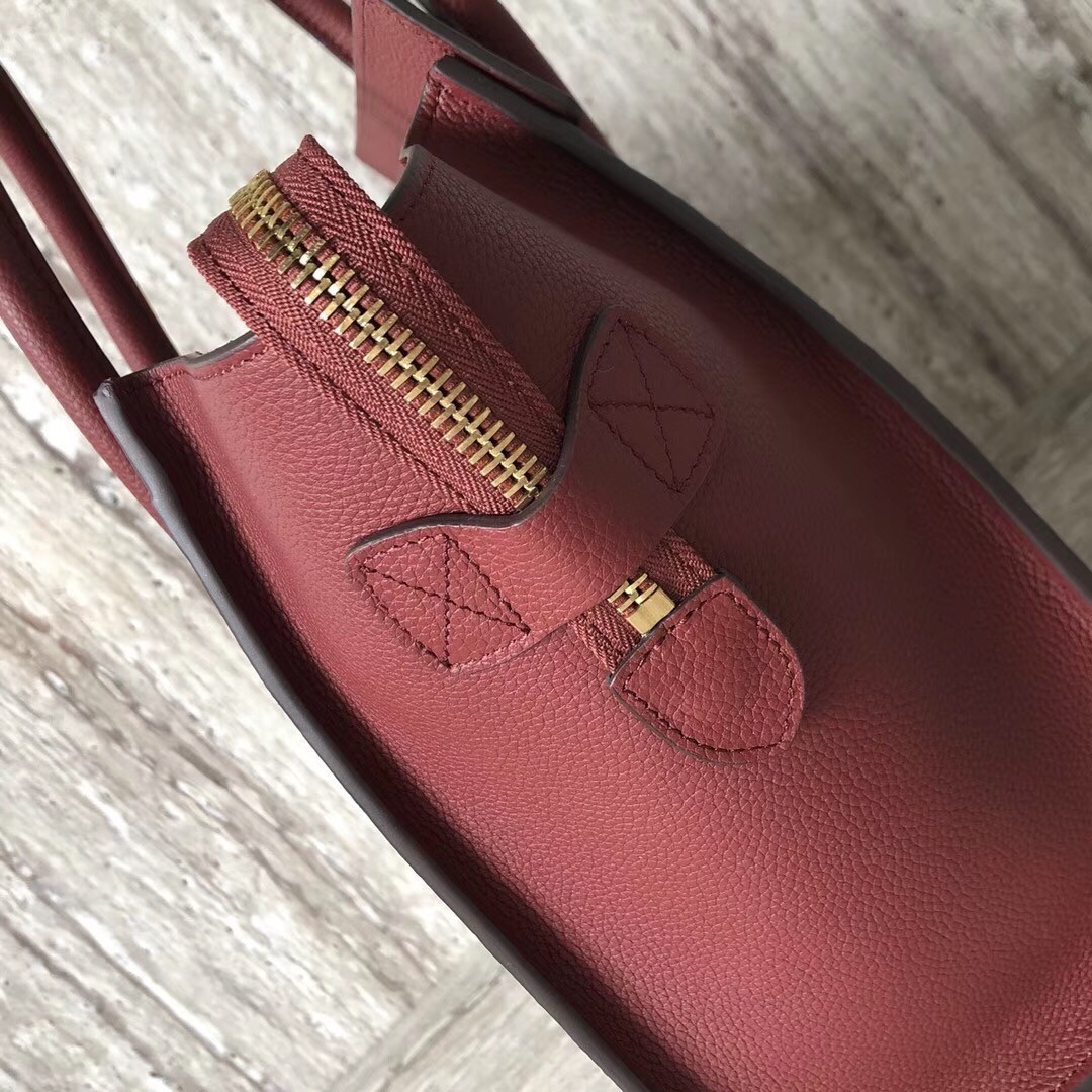 Celine Micro Luggage Tote Bag In Dark Red Drummed Calfskin 312