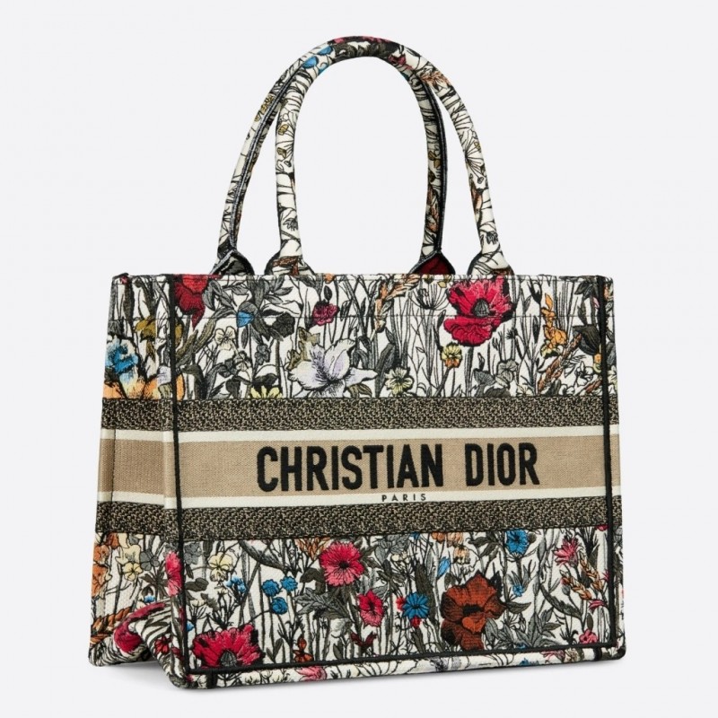 Dior Small Book Tote In Multicolor Mille Fleurs Embroidery 344