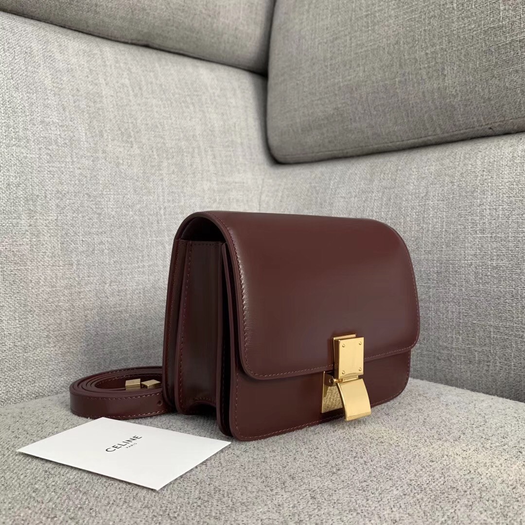 Celine Classic Box Small Bag In Bordeaux Box Calfskin 406