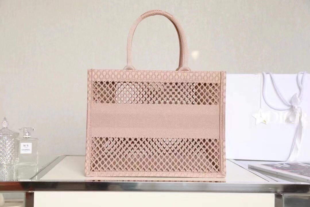 Dior Book Tote Bag In Beige Mesh Embroidery 381