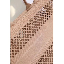 Dior Book Tote Bag In Beige Mesh Embroidery 381