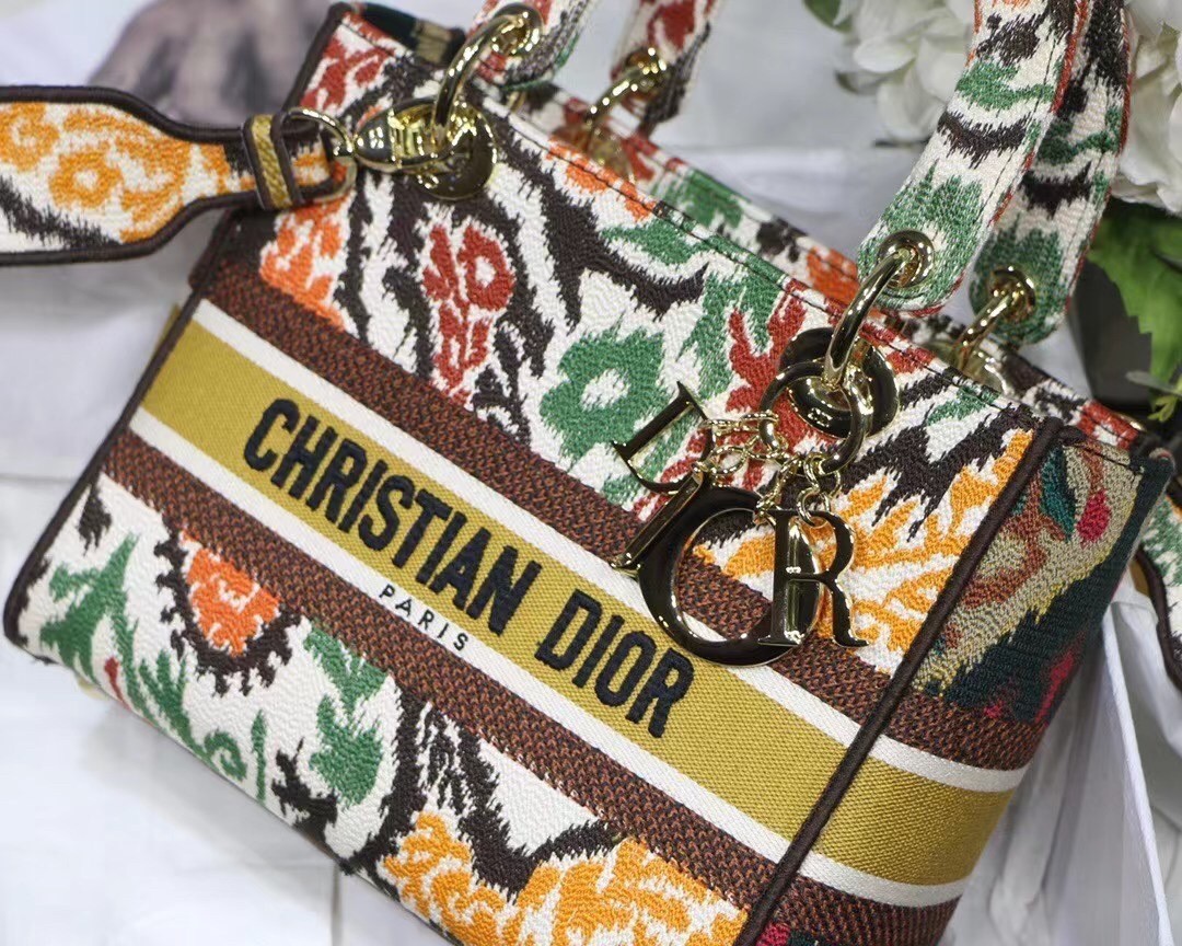 Dior Medium Lady D-Lite Bag In Yellow Multicolor Dior Paisley Embroidery 423