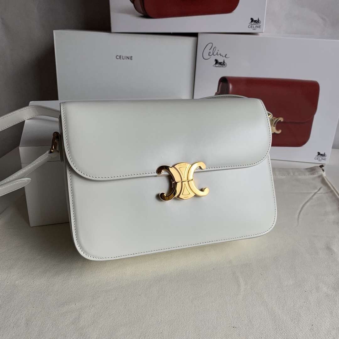 Celine Triomphe Large Bag In White Calfskin 460